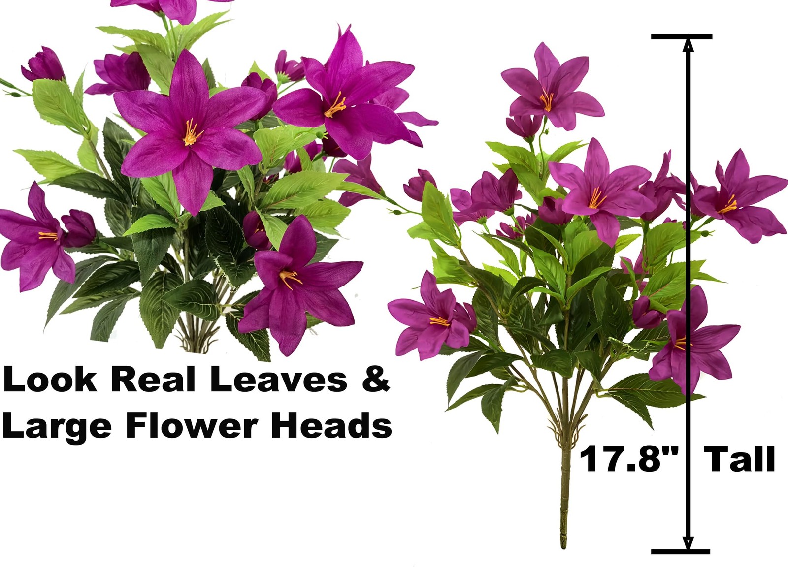 4 Large Bundles Artificial Faux Outdoor Flowers Plants , 17.8″ Realistic Fake…