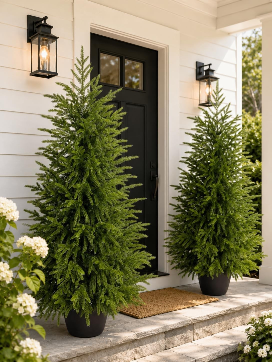 4FT Lighted Artificial Topiary Trees Outdoor Set of 2, Norfolk Pine Trees wit…