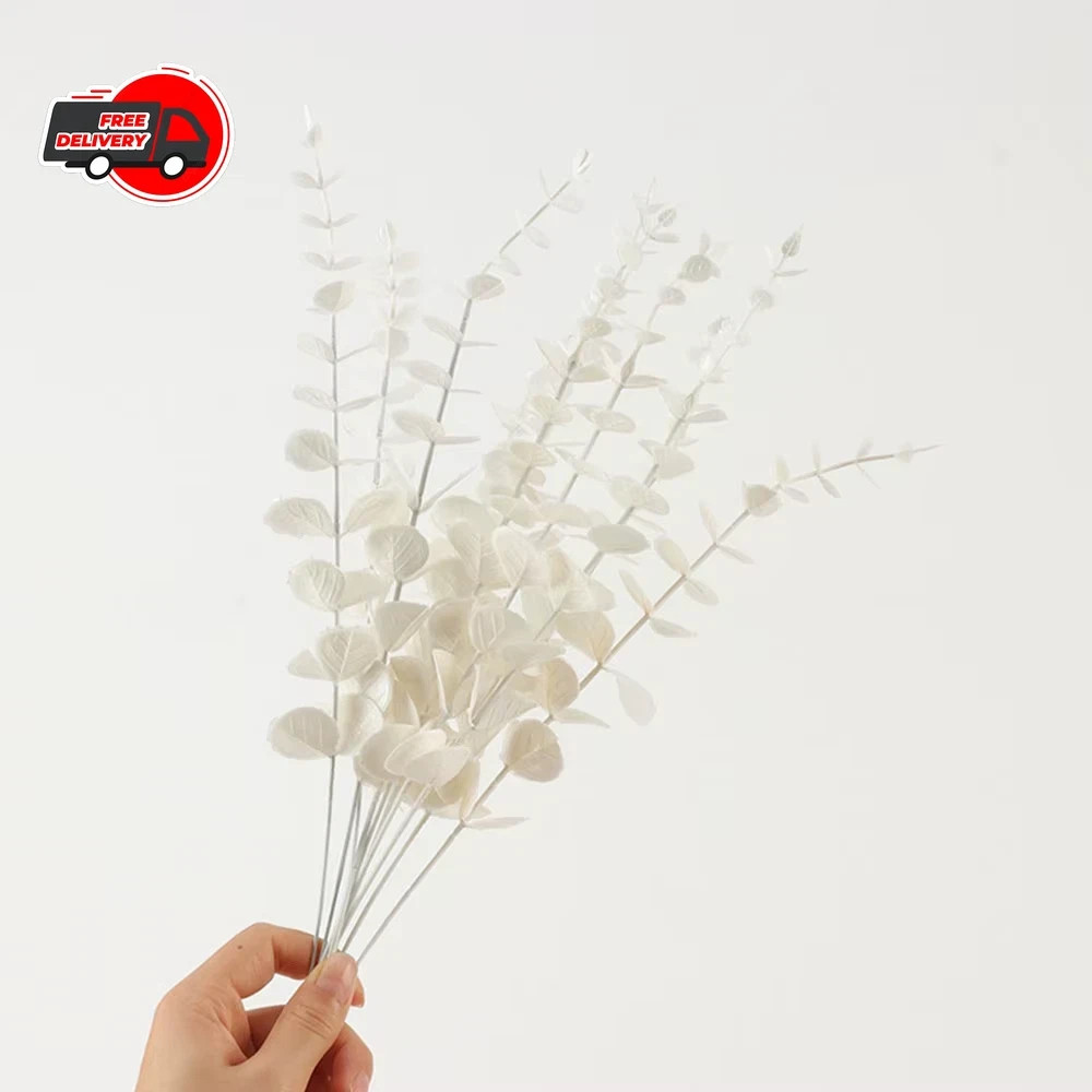 5PCS Gold Artificial Eucalyptus Eucalyptus Branch Stems Wedding Home Greenery De