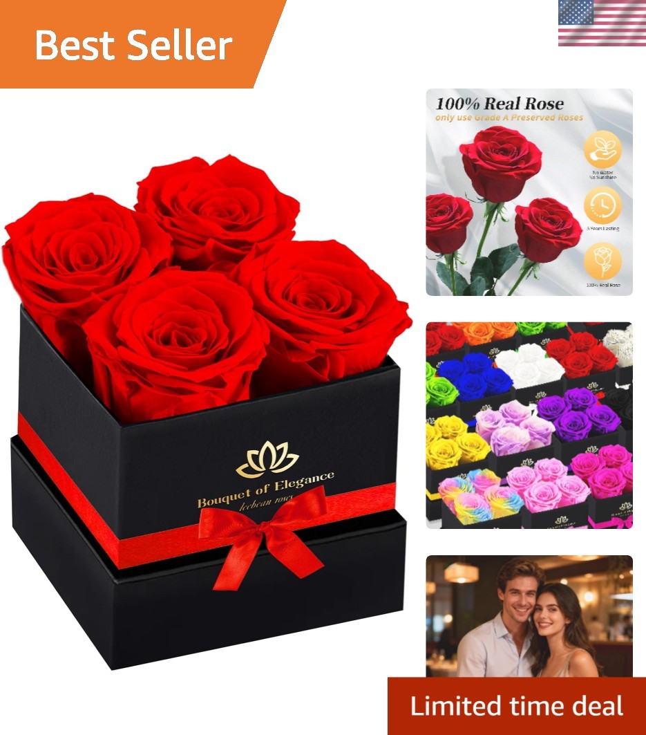 Forever Flowers Box with 4 Red Preserved Roses – Timeless Gift for Loved Ones