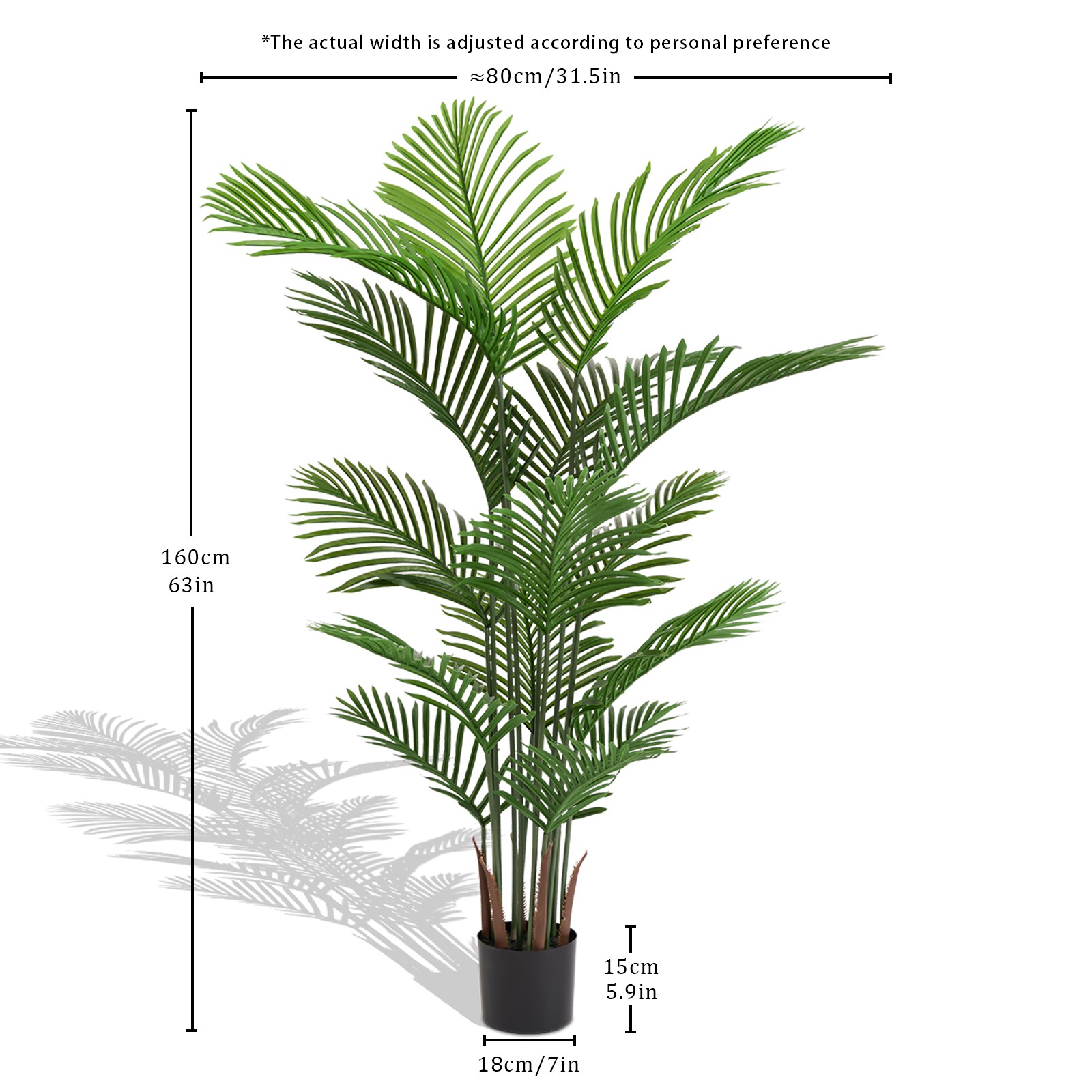 Artificial Areca Palm Plant 5.2ft Tall Faux Tropical Tree in Pot 2pcs/set