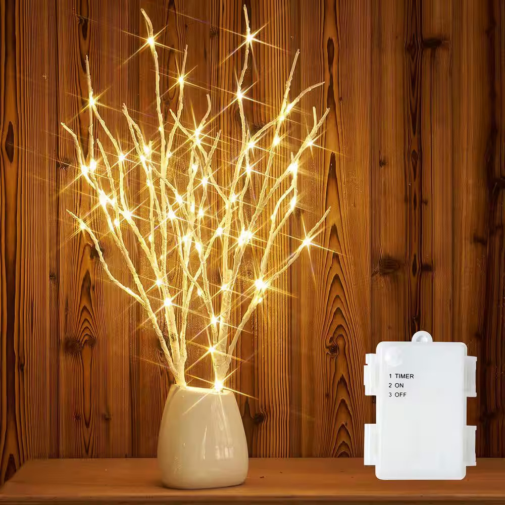 18 In. White Artificial Willow Foliage Lighted Birch Branches with 70 LED Timer