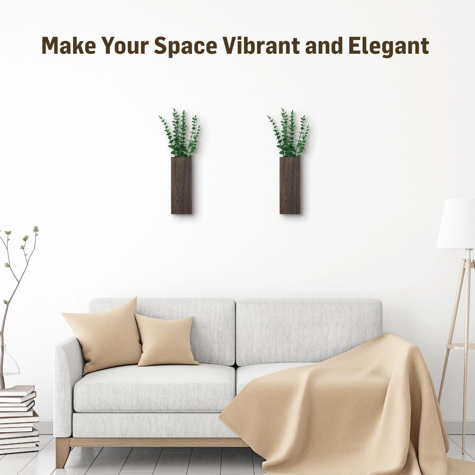 2 Pcs Wood Wall Planters,1.4”x3.3”x9.3”Farmhouse Wall Plant Pocket Vases w…