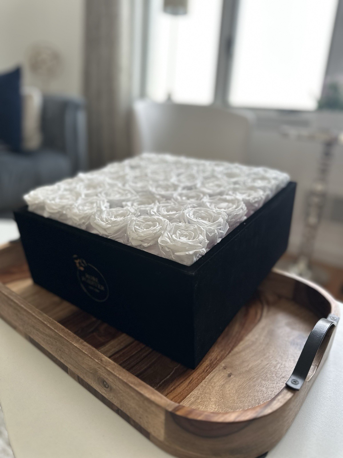 Rose Forever White Artificial Roses Black Square Flower Box Arrangement