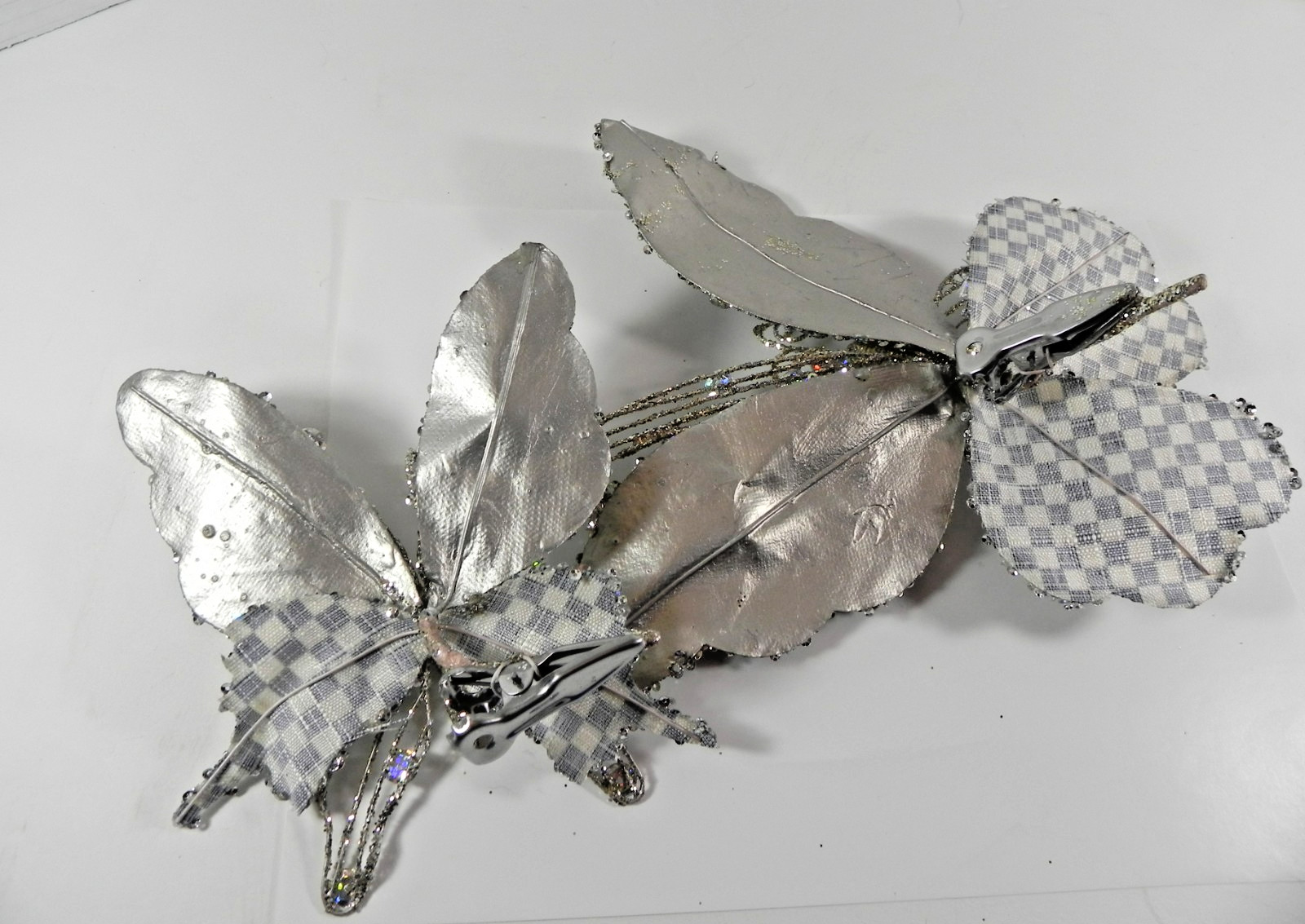 Mackenzie Childs 5″ / 8″ Silver Butterfly Clip On Set of 2