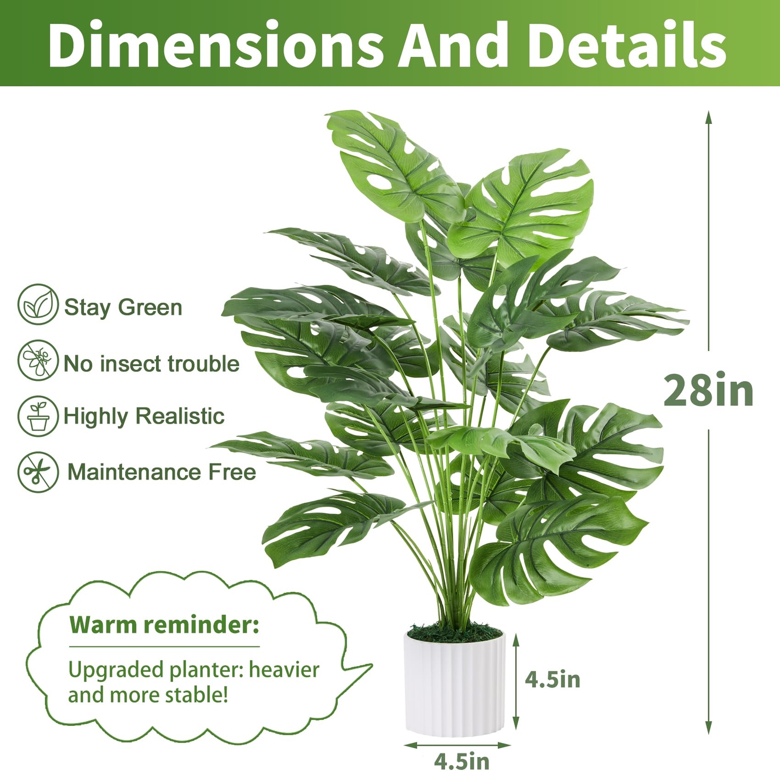 28″ Fake Plants Large Artificial Plants Indoor Tall Faux Monstera Plant for Home