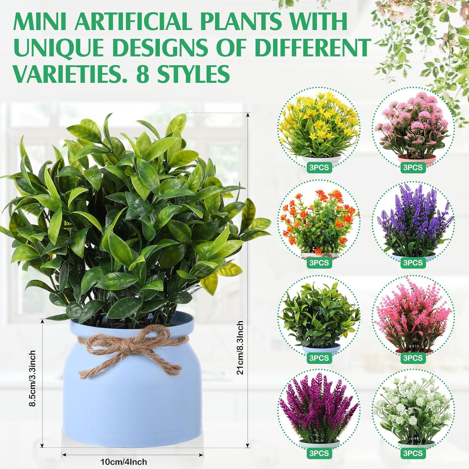 24 Pcs Large Artificial Potted Flowers Fake Potted Plants Plastic Faux Flowers f