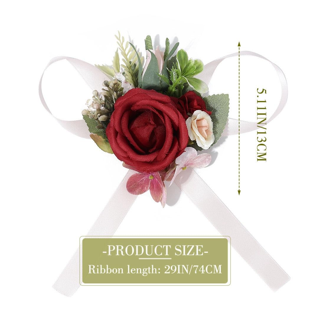 Prom Corsage Wristlet Red Rose Wrist Floral Decoration Women Girls ARed