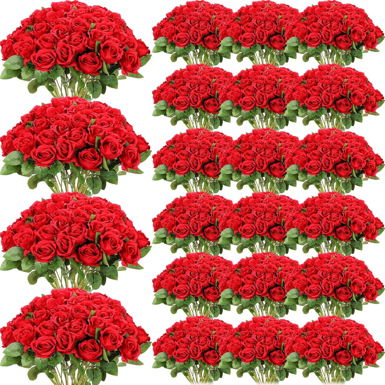 500 Pcs Red Silk Roses with Long Stem for Wedding, Home, Party Decor