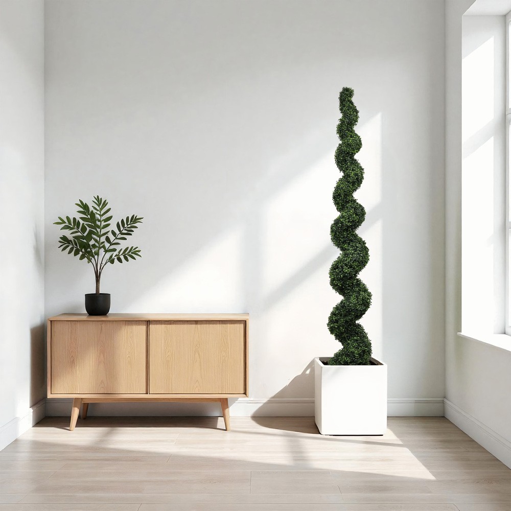 7FT Spiral Topiary Trees Artificial Outdoor Faux Plants Twisted Green Potted