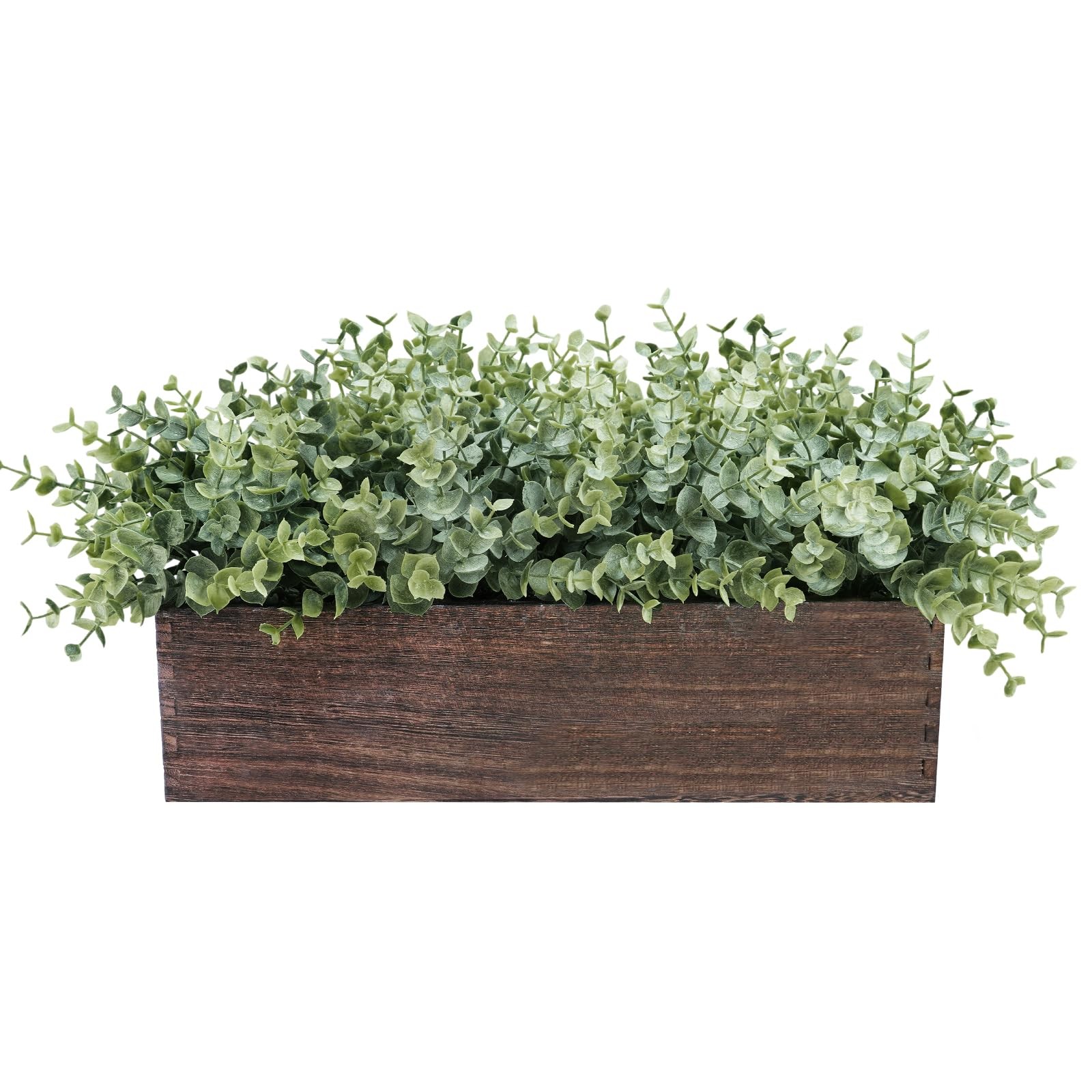 Winlyn 14″ Artificial Eucalyptus in Rectangular Wood Planter Box Faux Plants