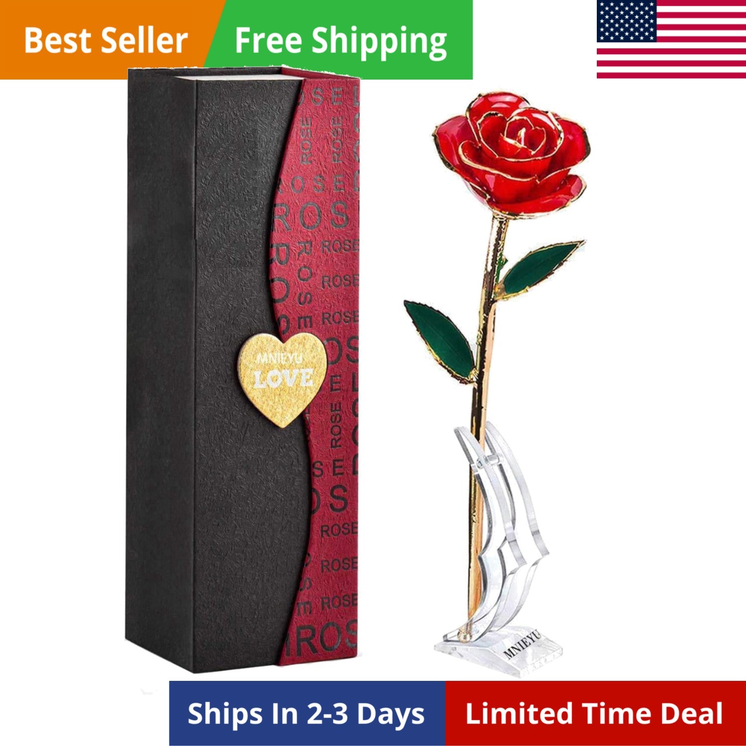 24K Gold Dipped Real Rose with Stand – Forever Gift for Her, Red