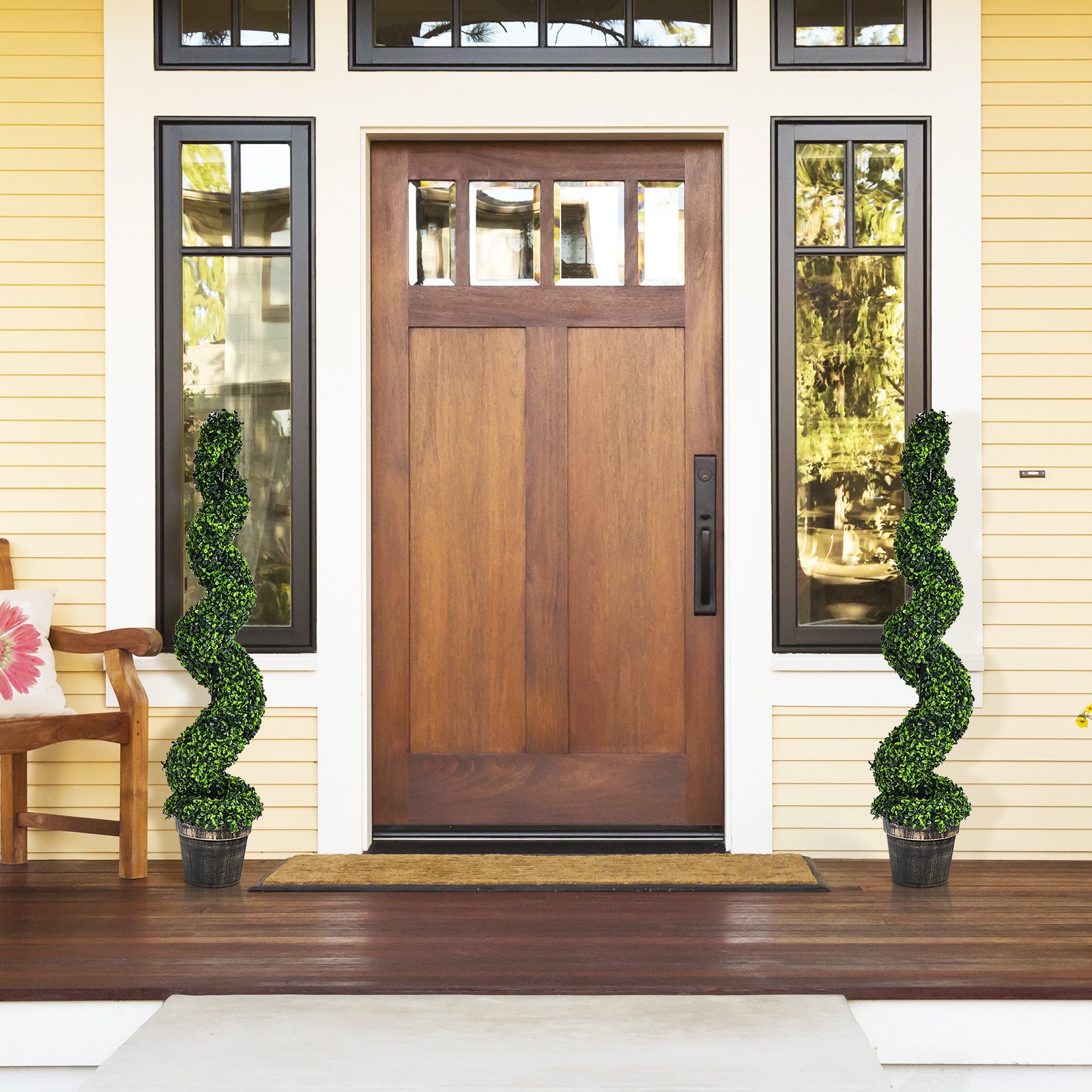 Costway 4Ft 2 Pack Artificial Spiral Boxwood Topiary Tree Indoor Outdoor Decor
