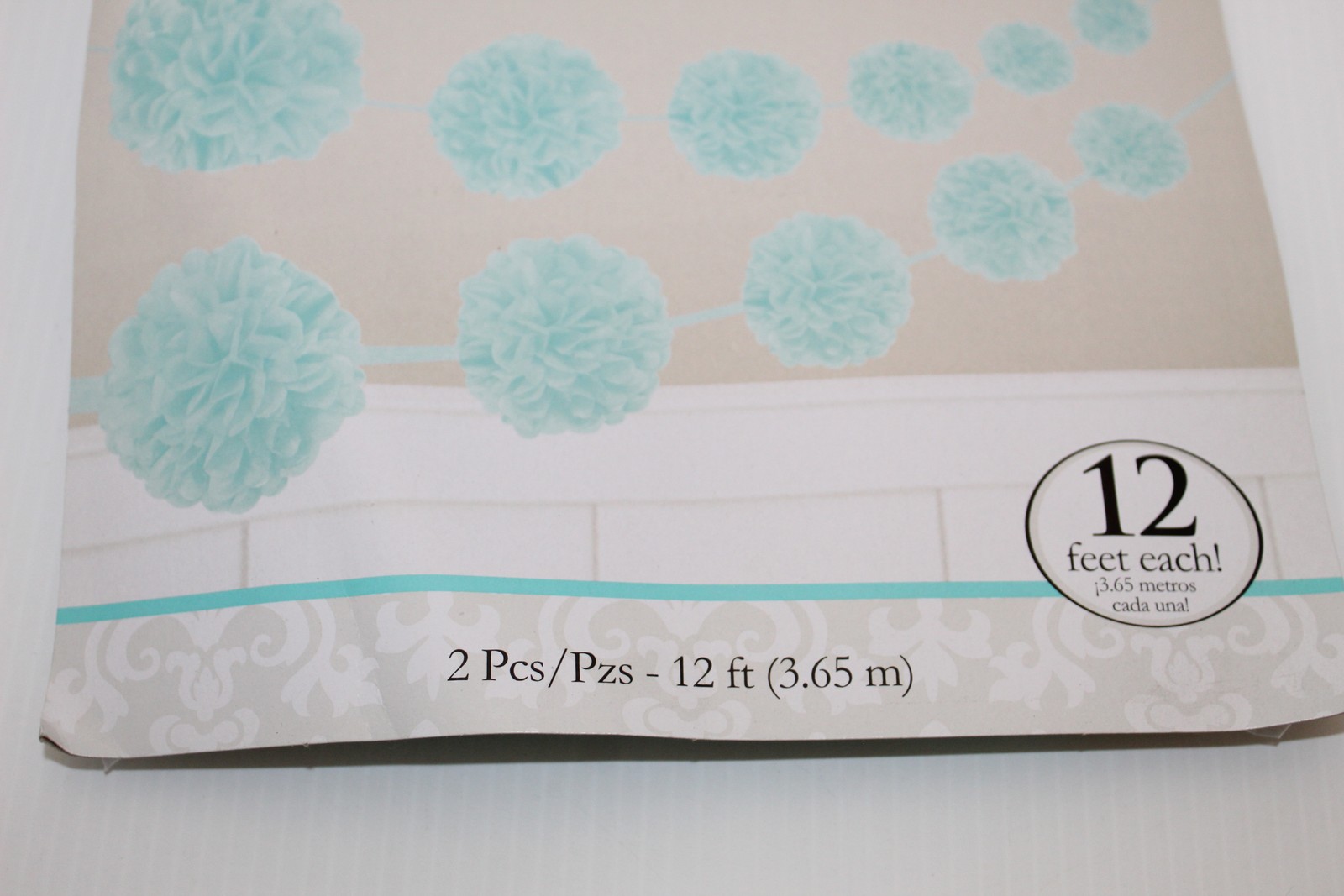 Amscan Fluffy Pom Pom Garlands Aqua Blue Tissue Paper Party Decor 2x 12ft NEW