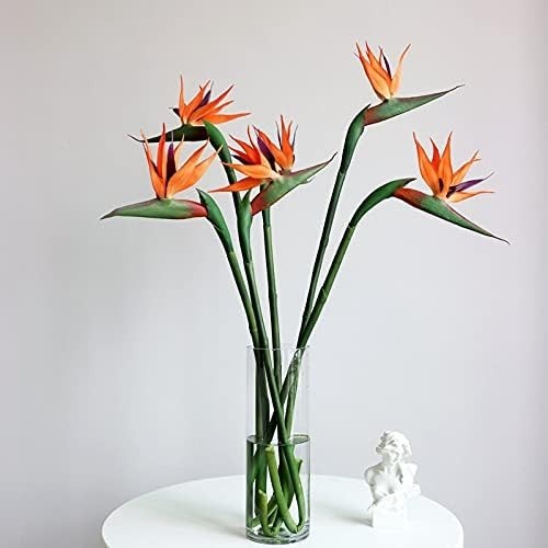 3 PCS 32 Inch Orange Red Large Bird of Paradise Permanent Artificial Flower, …