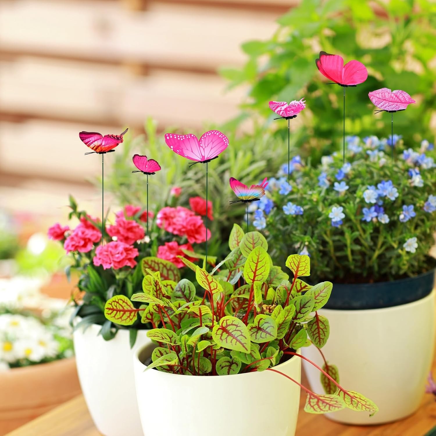Penitue 12pcs Butterfly Plant Stakes PVC Garden Decor Pink Flower Pots