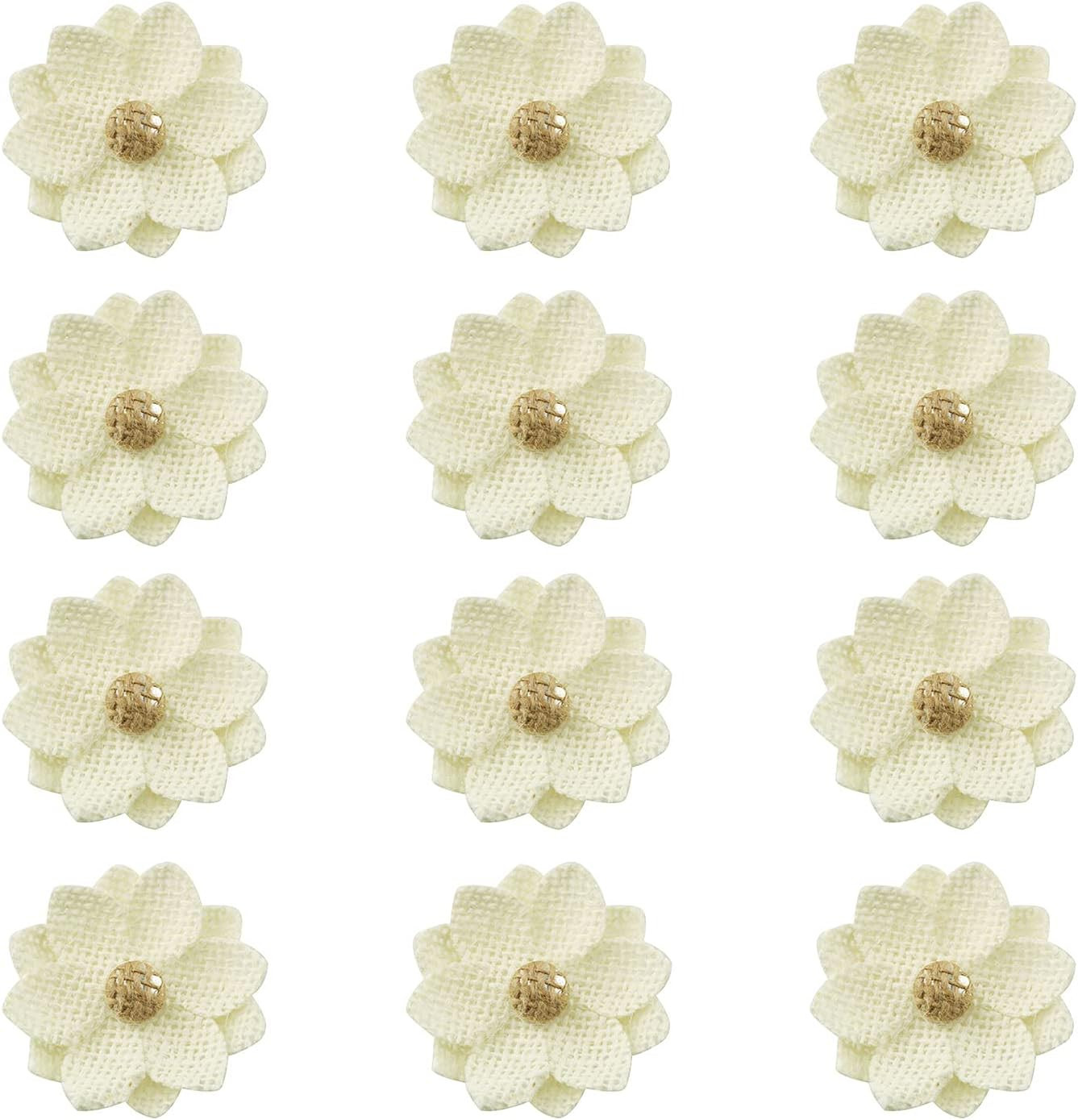 Burlap Flower 12PCS Handmade Natural Jute Water Lily Flowers Flatback for DIY Cr