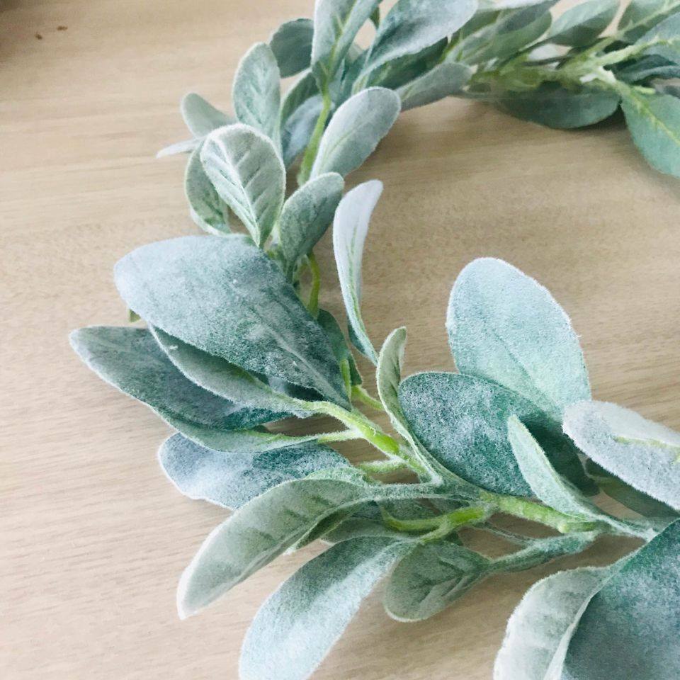 Lambs Ear 13” Farmhouse Artificial Fake Wreath – Wedding Spring Kitchen Cabinet