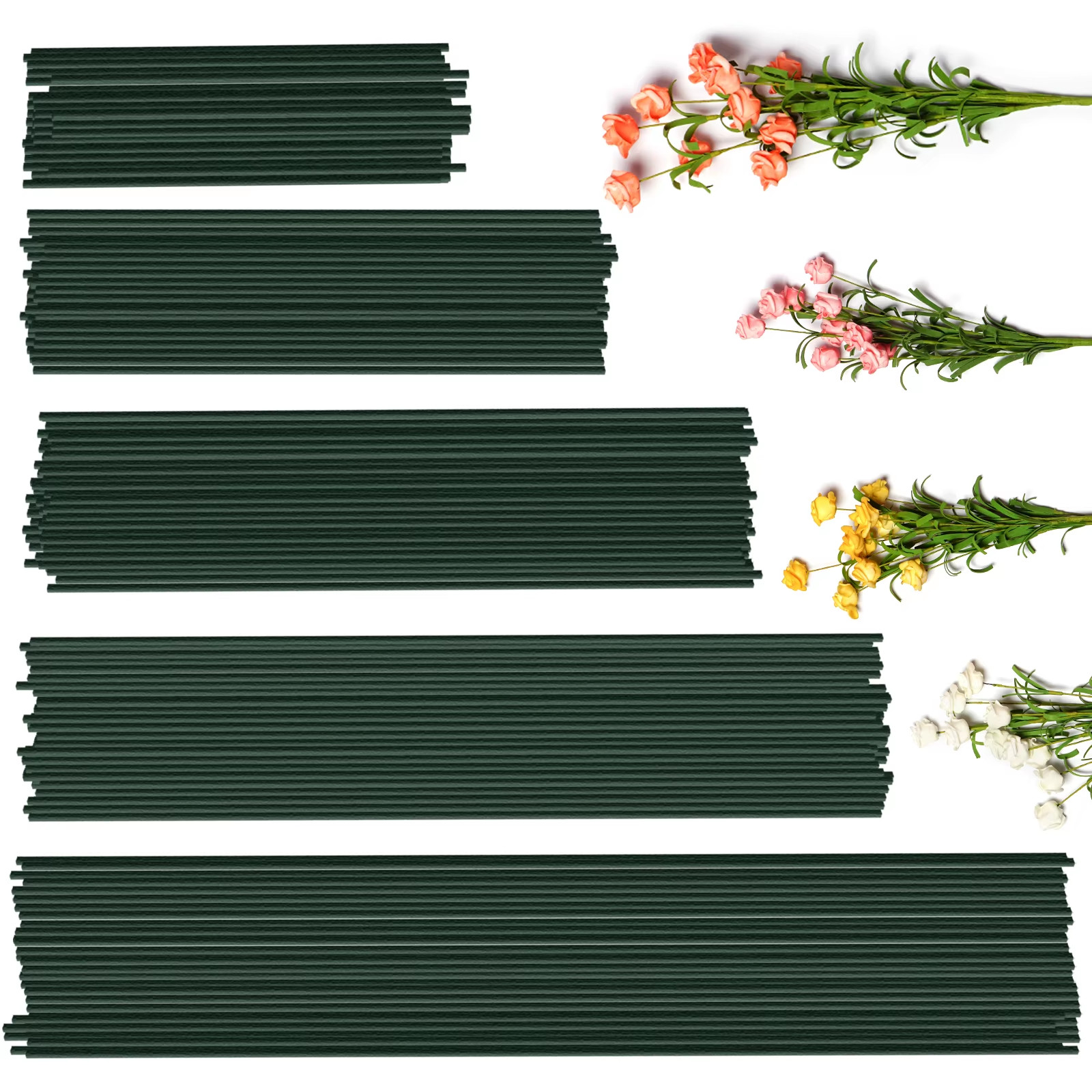 50Pcs 15/20/25/30/40Cm Artificial Green Flower Stems DIY Floral Material Handmad