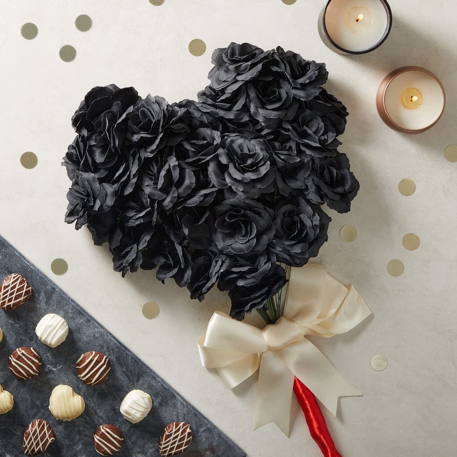 Black Artificial Roses Bulk – 3-Inch Stemless Foam Roses 50 Pack for Crafts &…