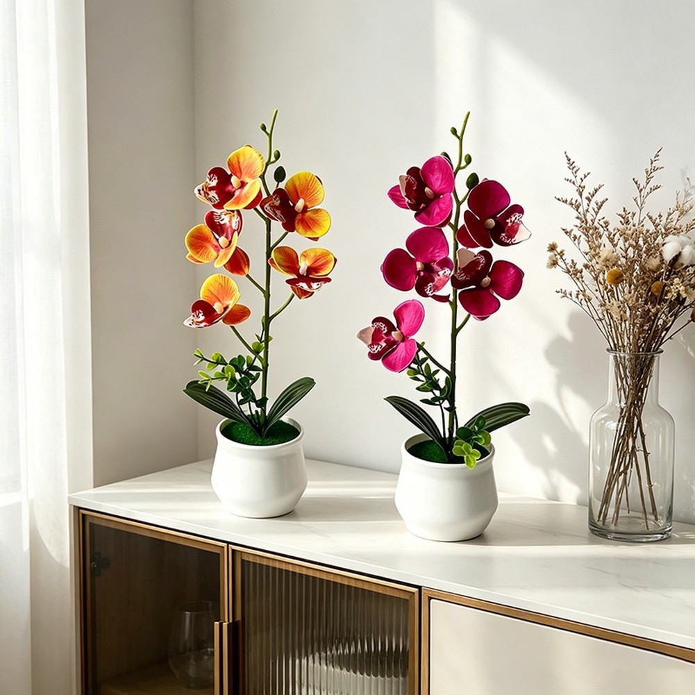 5pcs Phalaenopsis Artificial Flower Potted Plants 29cm for Indoor Outdoor Decor