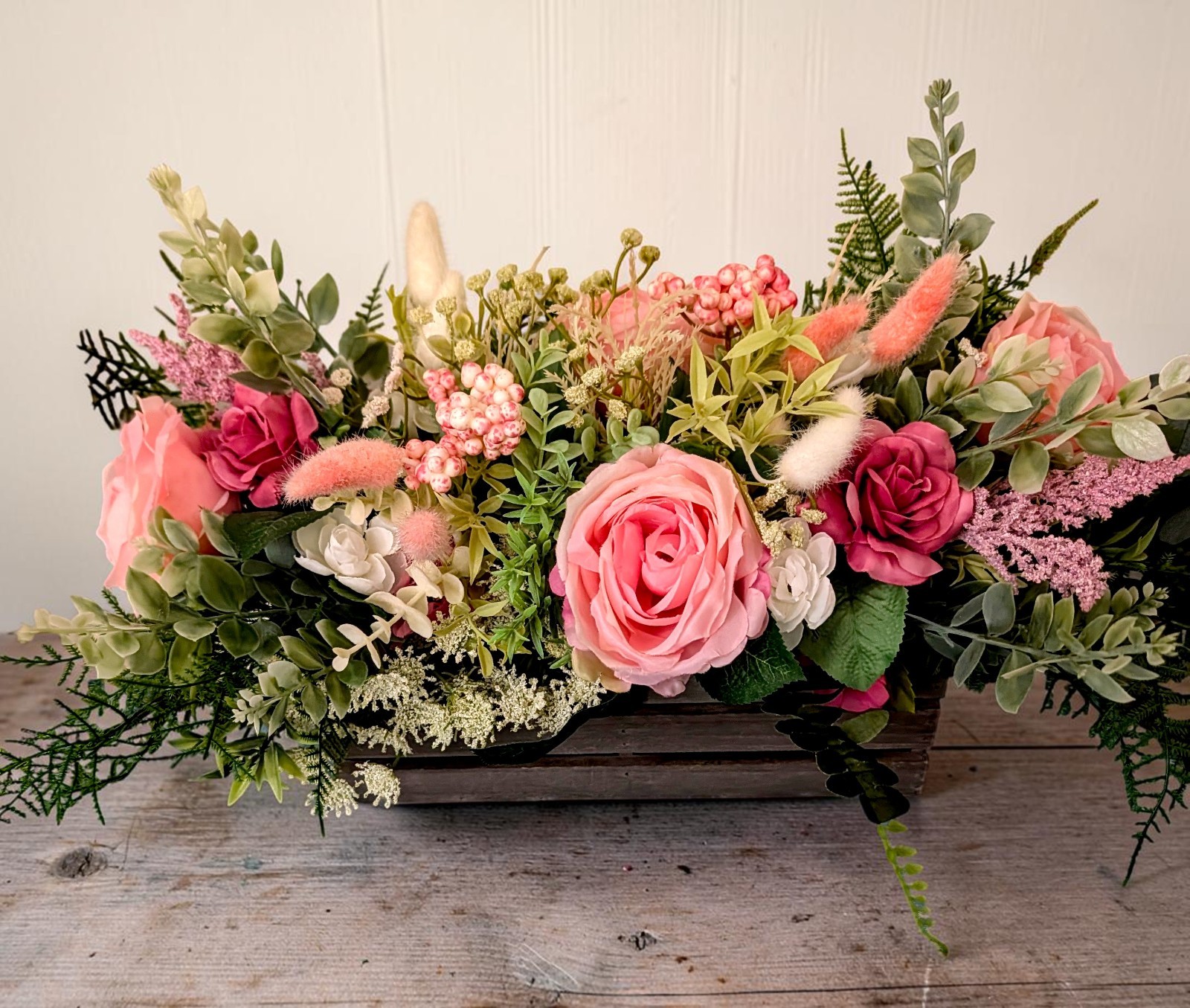 Large Rustic Peony Bouquet in Wood Crate – Country Charm