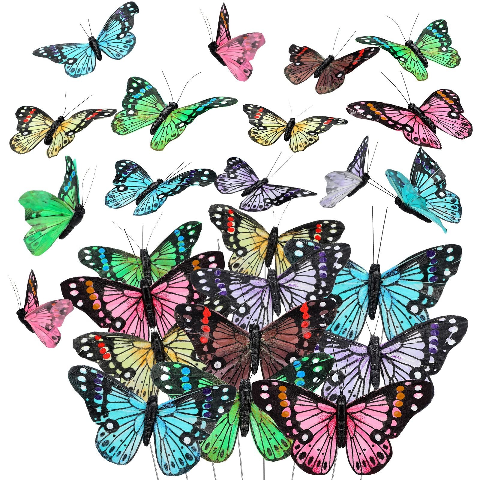 24 Pcs Artificial Monarch Butterfly Picks – Colorful Wall Decor for Spring Craft