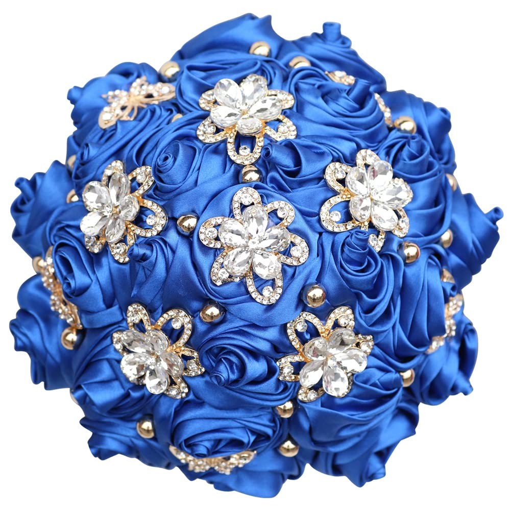 5.9″ Mini Bridal Bouquet Handmade Satin Rose Round Wedding Bouquet Throw Toss…
