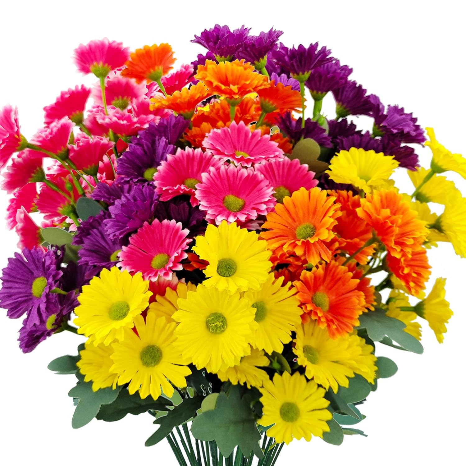 8 Bundles Artificial Silk Daisy Flowers – UV Protected Outdoor Indoor Bouquet fo