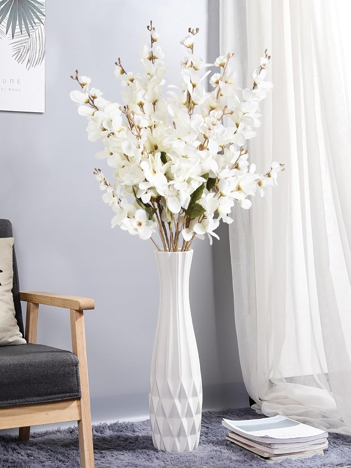 6PCS Lifelike White Delphinium Silk Flowers for Home & Wedding Decor