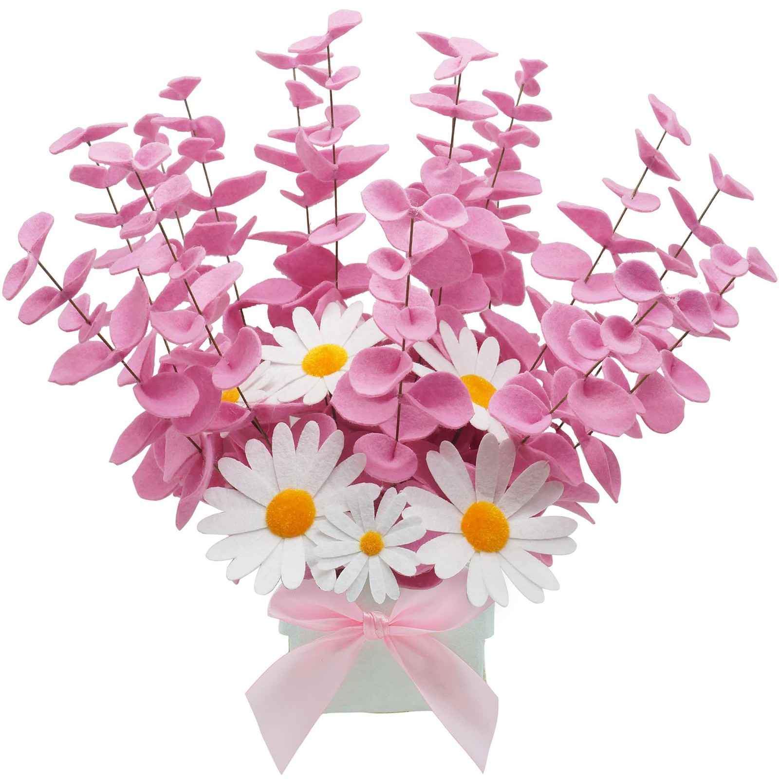 BAZIMA Felt Eucalyptus Daisy Bouquet,Felt Flowers,Multi-Color Felt Leaves,DIY…
