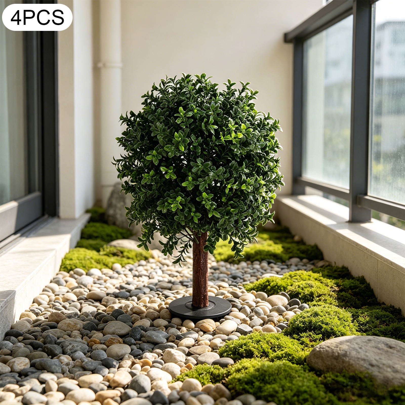 4 Pcs 25.6inch Artificial Boxwood Topiary Ball Trees with Ground Spikes