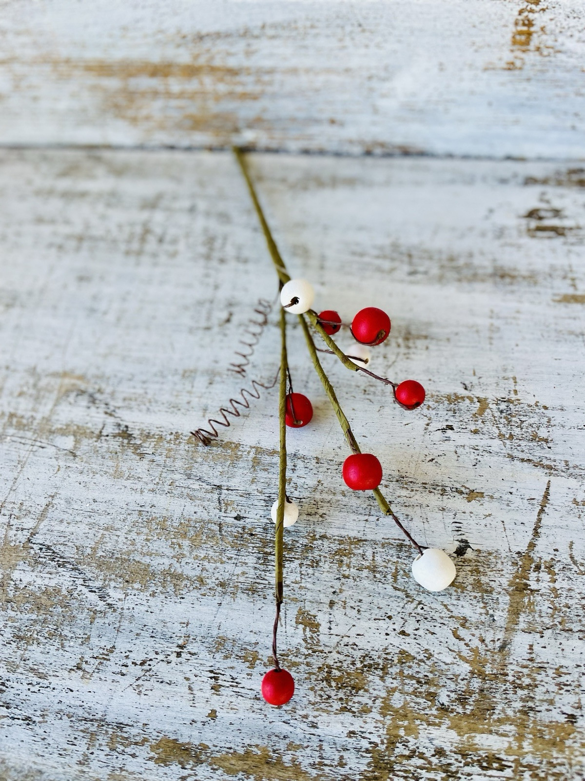 Red & White Bead Berry Pick 12”