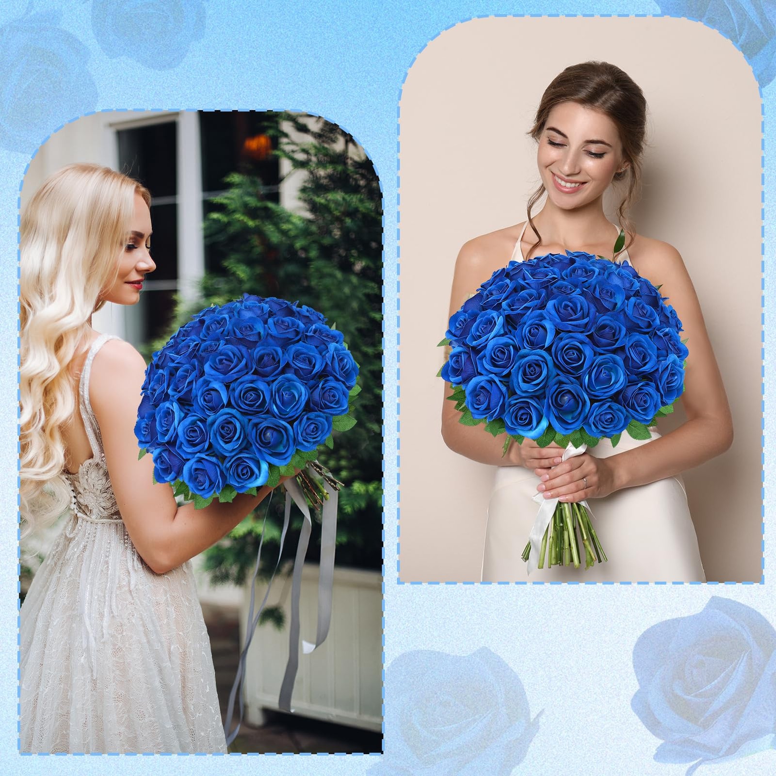 36 Pcs Velvet Texture Royal Blue Artificial Flowers Bridal Bouquet