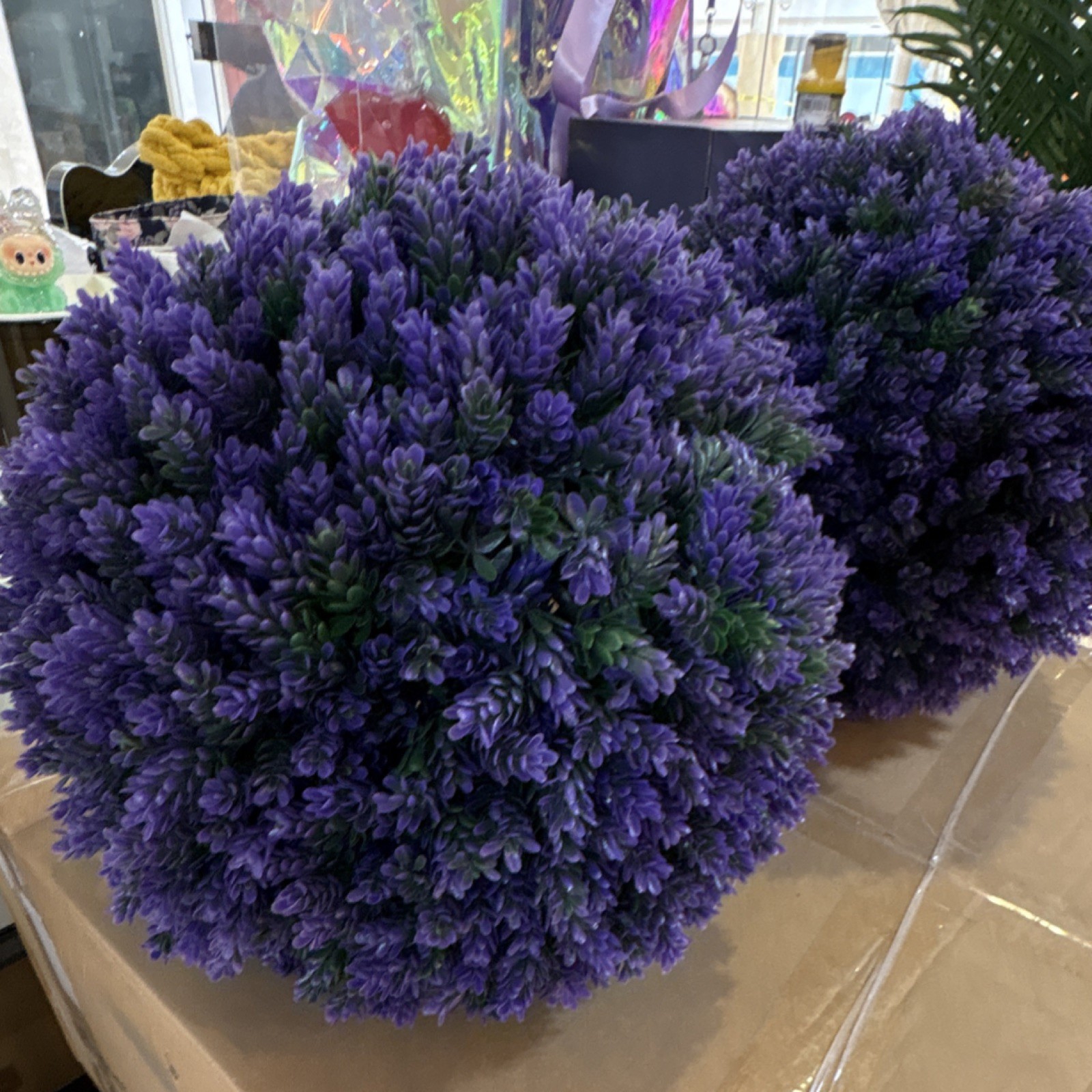 Artificial Lavender Topiary Ball Purple Green Plastic Set of 2