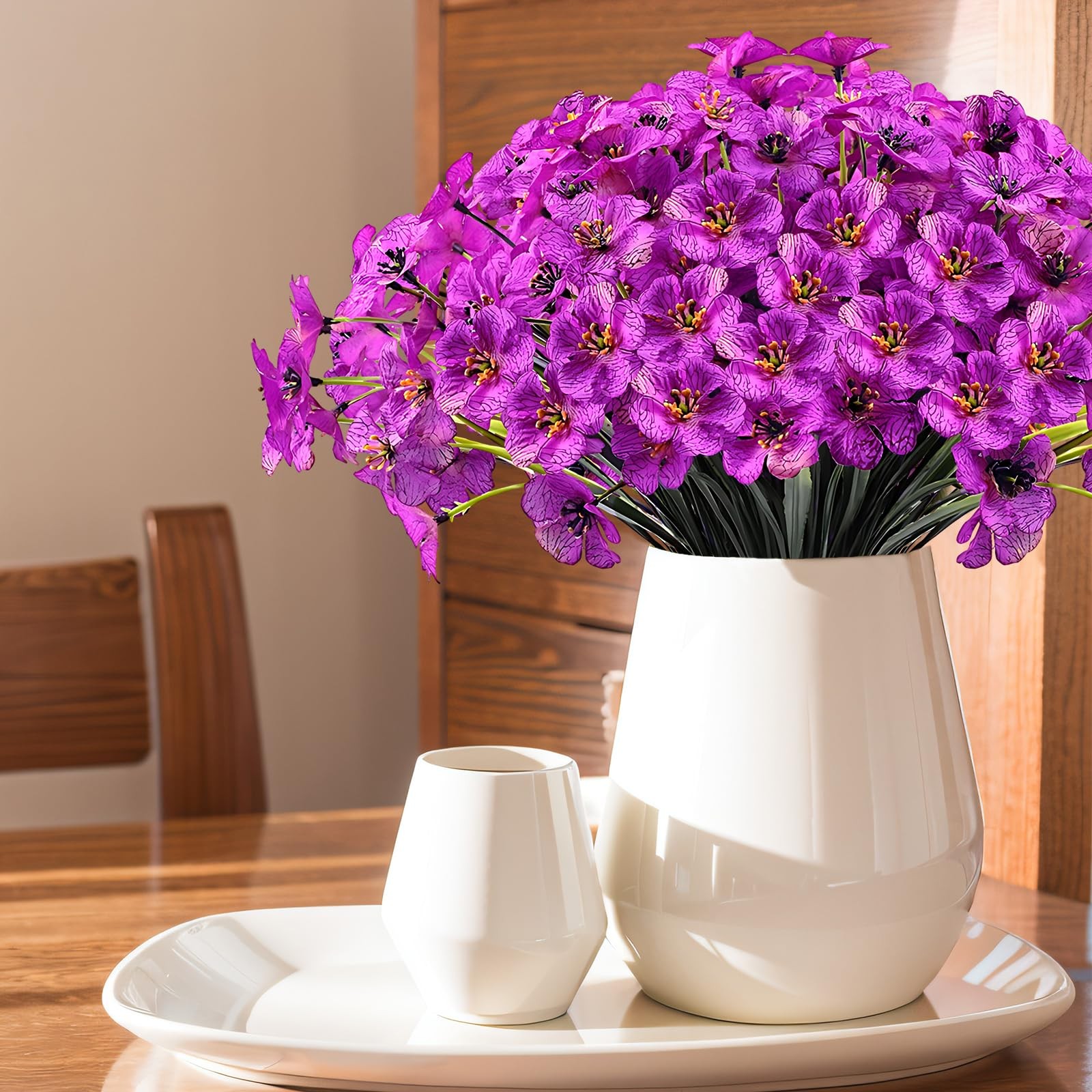 20 Bundles Outdoor Artificial Flowers UV Resistant with Purple Faux Silk Flow…