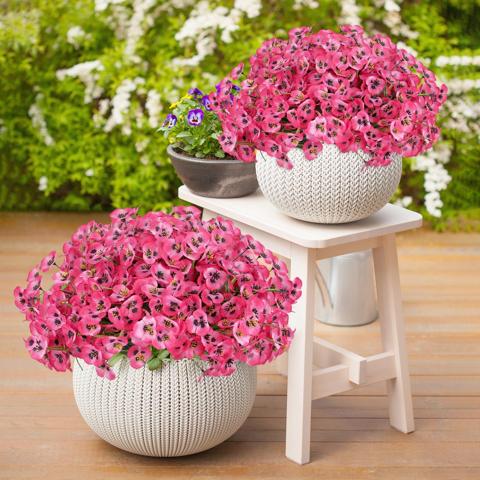 12 Bundles Artificial Flowers Outdoor Pansy Fake Flower Plastic UV Resistant …