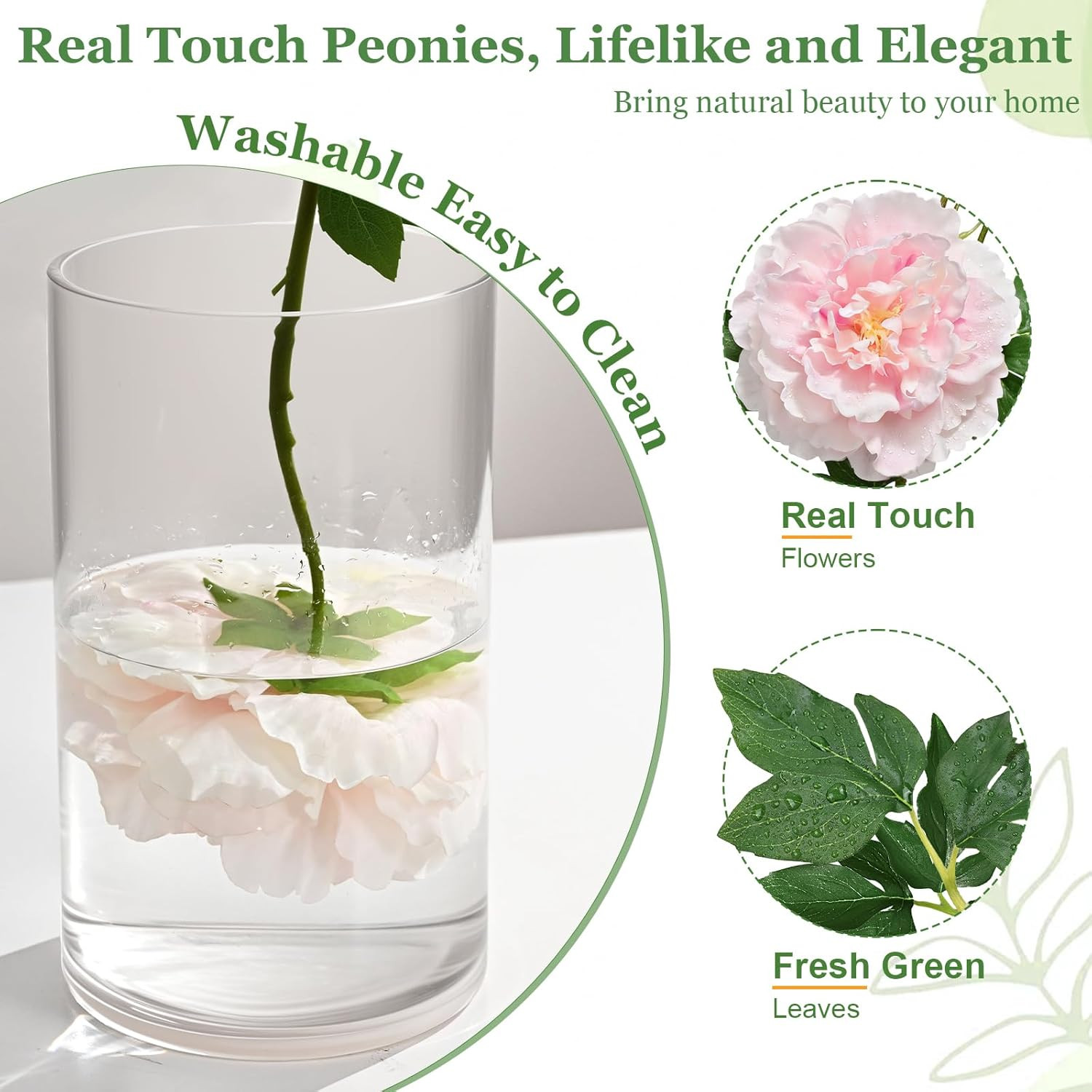 3 Pack Artificial Peony Flowers 22 Inch Long Stems Real Touch Faux Blooms