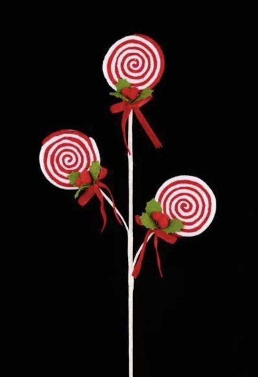 Red Candy Lollipop with Pom Pom Holly Spray Stem Pick Christmas Craft Supplies