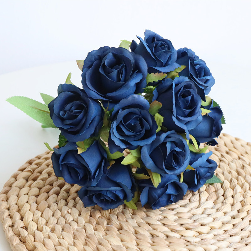 12 Color 12Head Rose Flower Silk Floral Wedding Bridal Bouquet Home Party Decora