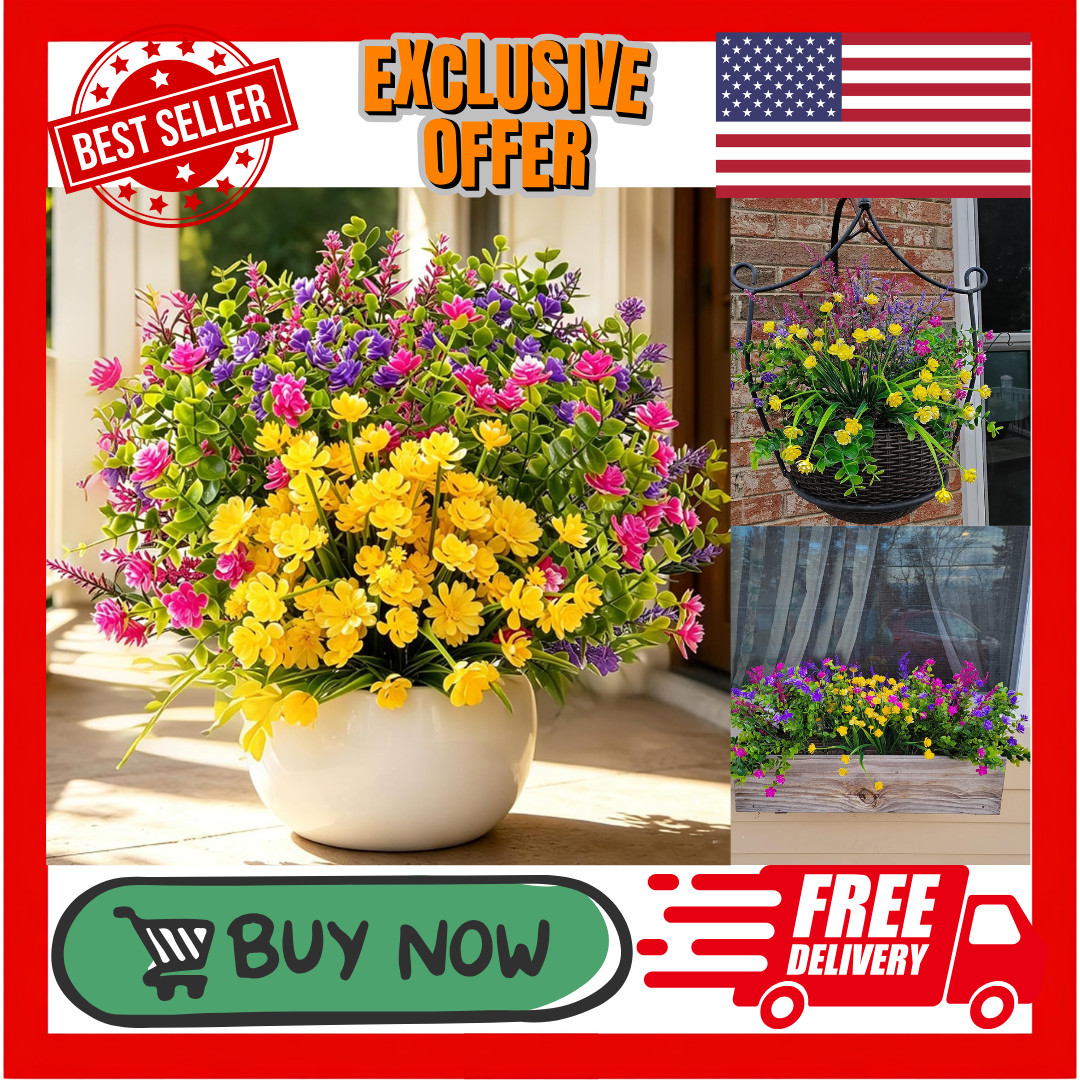 24 Bundles Artificial Flowers Outdoors Faux Plants UV Resistant Fake Flowers Fau