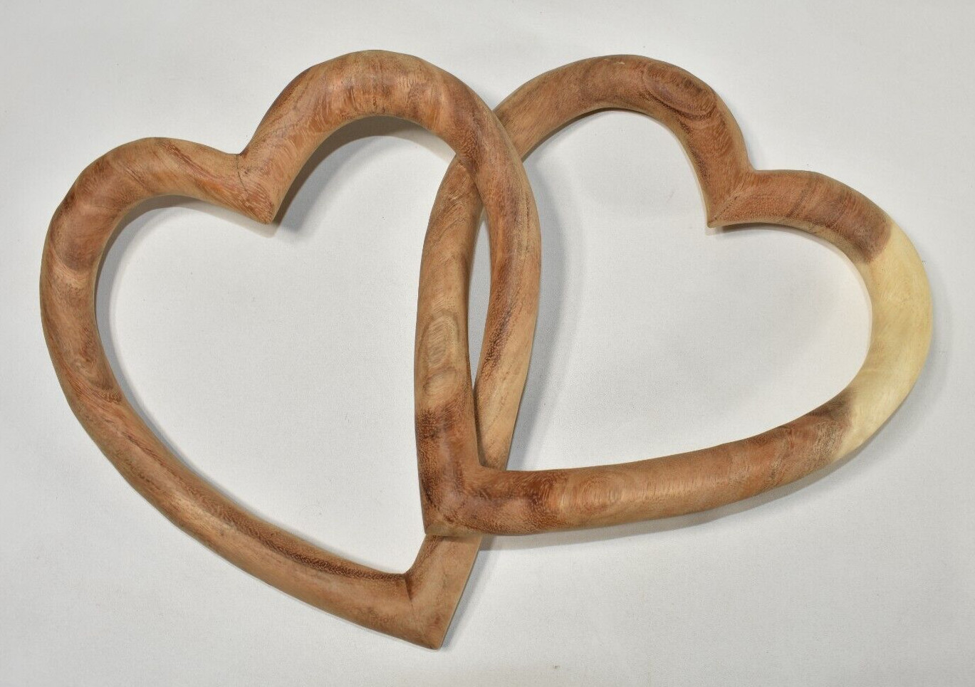 2 Linked Interlocking Hearts Acacia Wood 10″ Home Decor Wedding Valentine’s Day