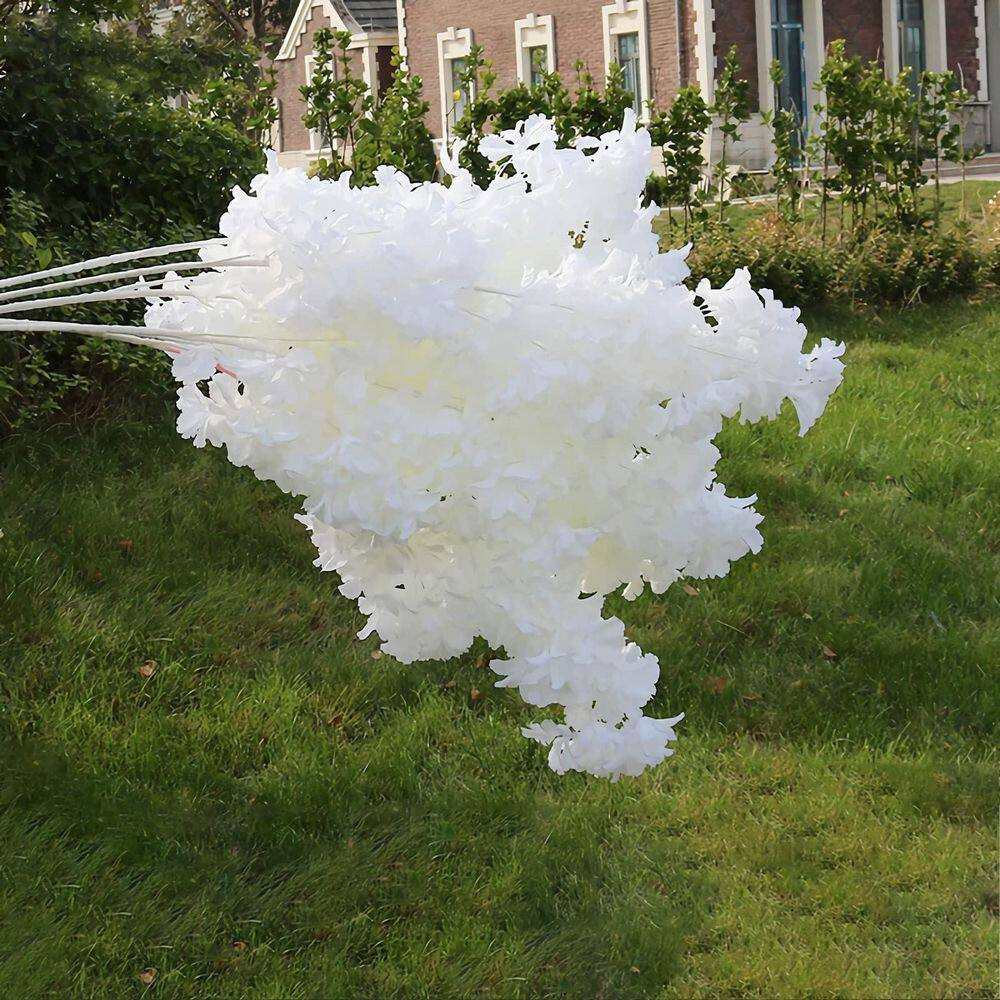 2 In. 35 In. White Artificial Cherry Blossom Branch Stem for Tall Floor Vase, Ho