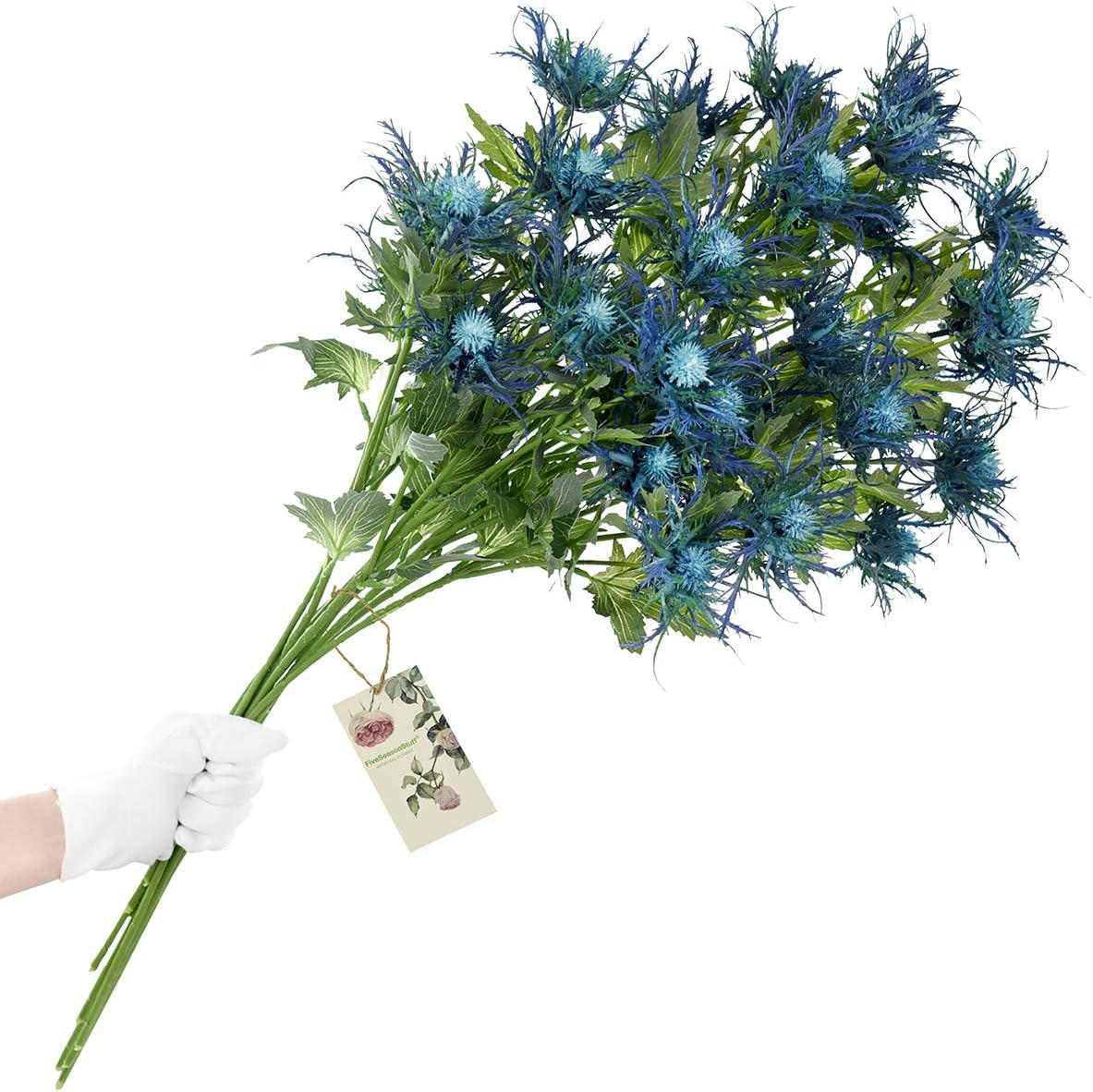 Rustic Blue Thistle Flowers – 8 Stems Real Touch Decor for Weddings & Bouquets