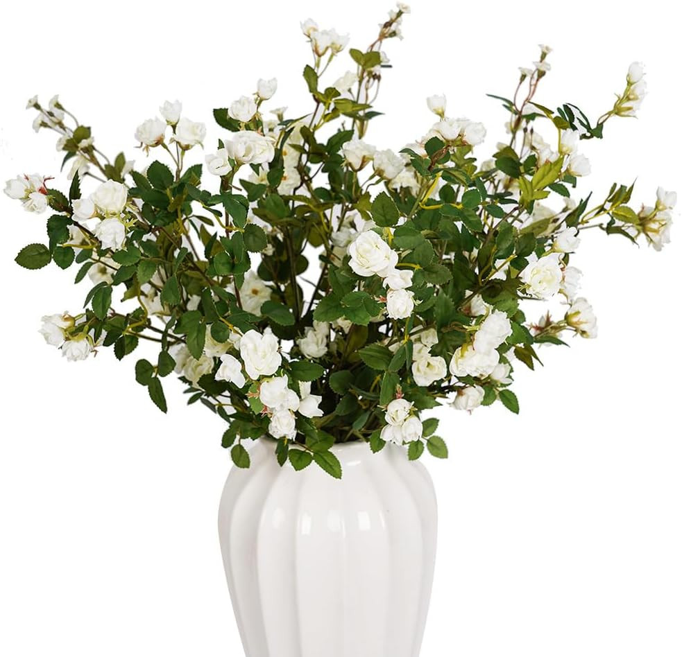 29″ White Artificial Roses – 6 Pcs Faux Flowers for Home & Office Décor