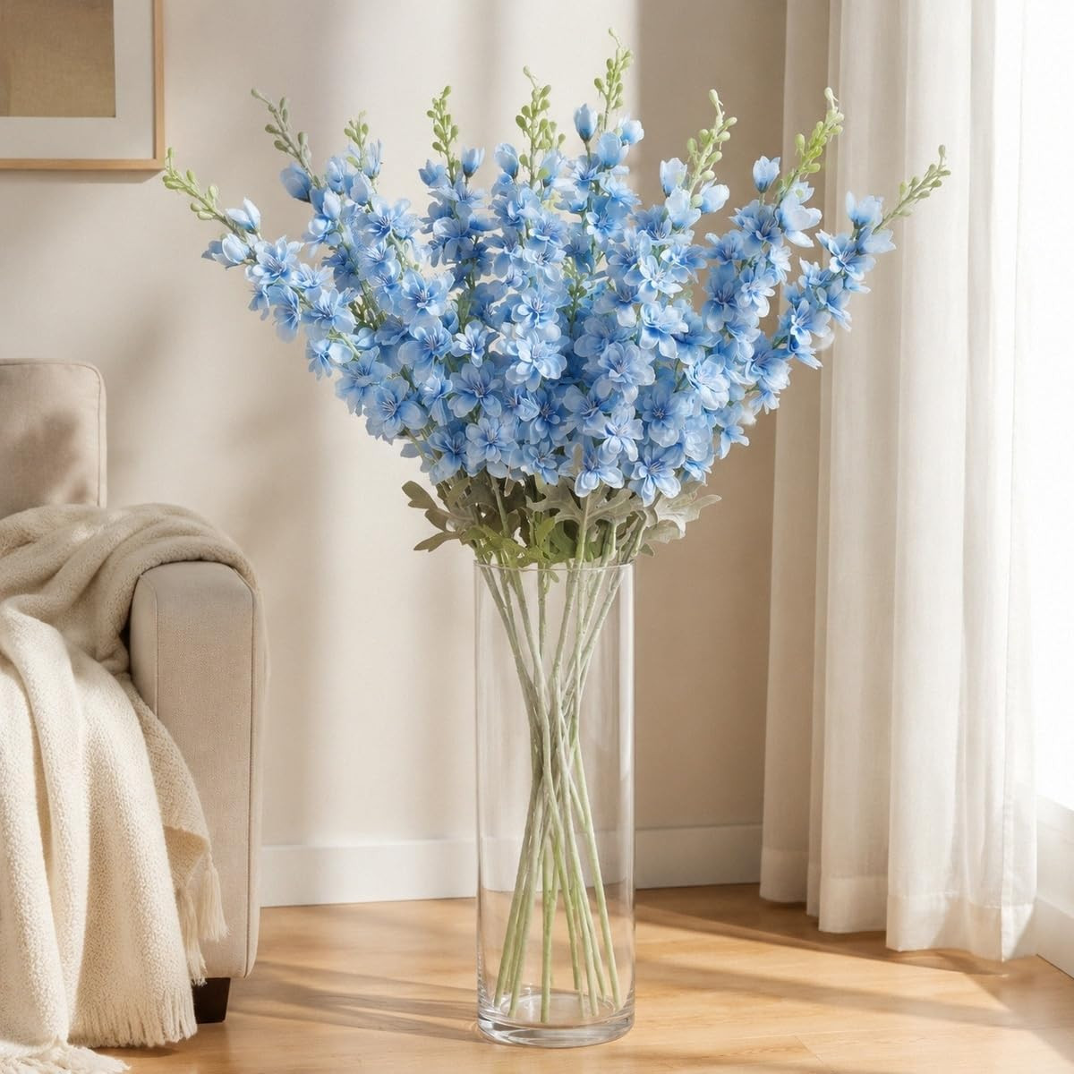 8PCS Baby Blue Delphinium Artificial Flowers for Home Wedding Decor