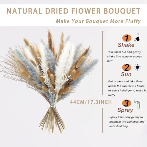Dried Flower Bouquet – 17″ Boho Style Mixed Pampas Grass Ideal for Home Natural