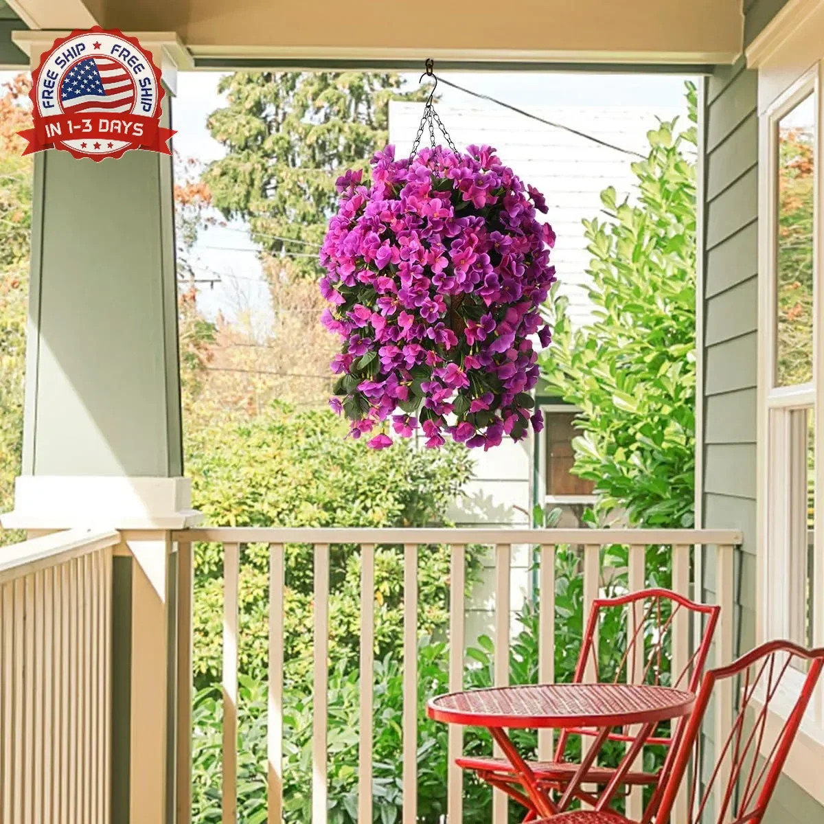 Artificial Begonia Silk Flowers Hanging Basket Set 4 Pcs UV Resistant for Patio