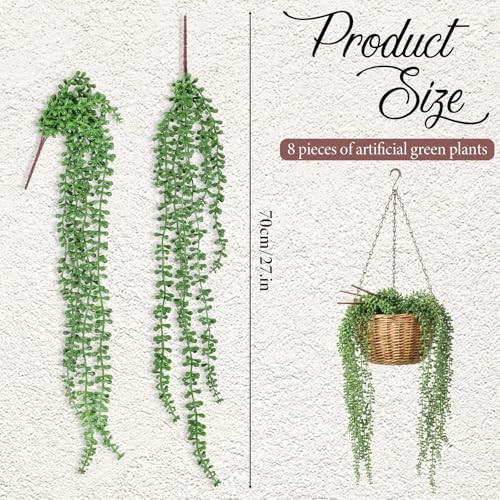 8 Pcs Artificial Succulents Hanging Plants, 27.6 Inch Fake String of Pearls