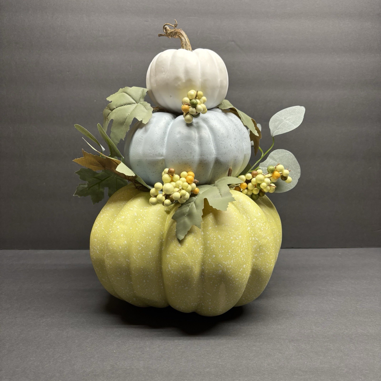 Artificial Pumpkin Fall Decor  – Stacked Pumpkins with Berries & Leaves